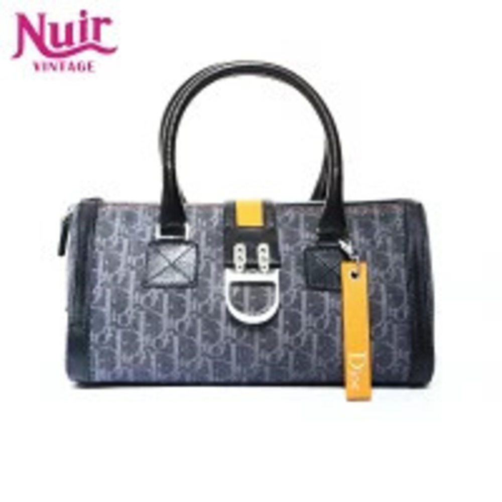Christian Dior Trotter Boston Bag Denim Handbag Navy Blue